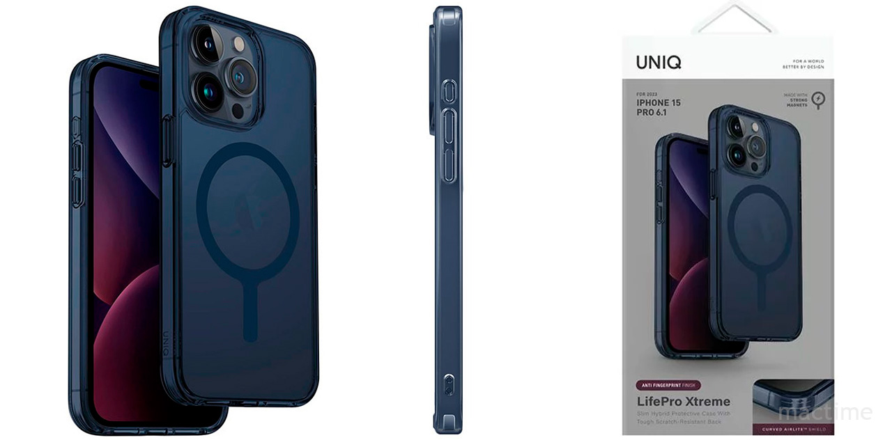 Полупрозрачный Чехол Uniq Lifepro Xtreme для iPhone 15 Pro с MagSafe синего цвета